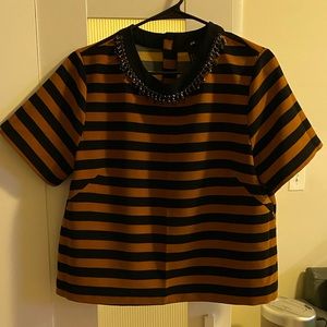 H&M Striped/embellished neckline Top